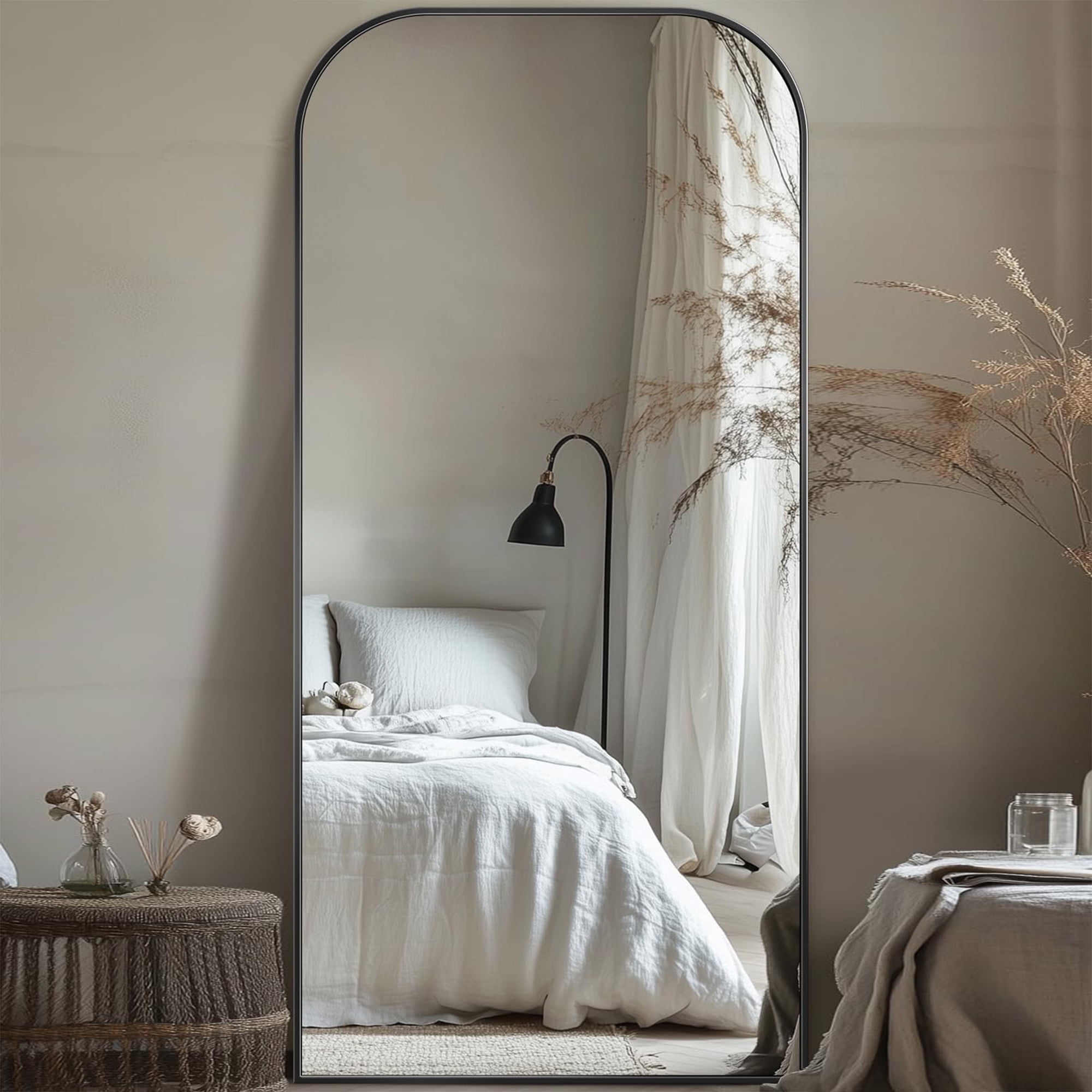 Antok 71"x28" Floor Mirror, Arched Full Body Standing Mirror for Bedroom & Living Room, Black