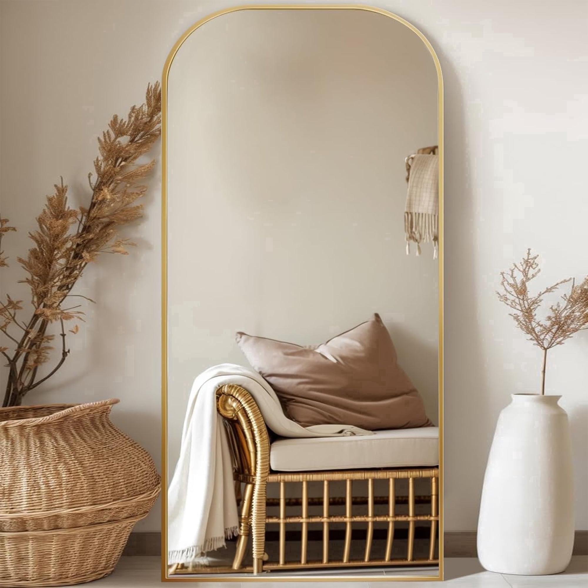 Antok 71"x28.1" Floor Mirror, Arched Full Body Standing Mirror for Bedroom & Living Room, Gold