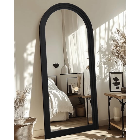 Antok 71"x32" Arched Full Length Mirror with Stand, Standing Floor Mirror with Solid Wooden Frame Full Body Mirror, Vintage Black