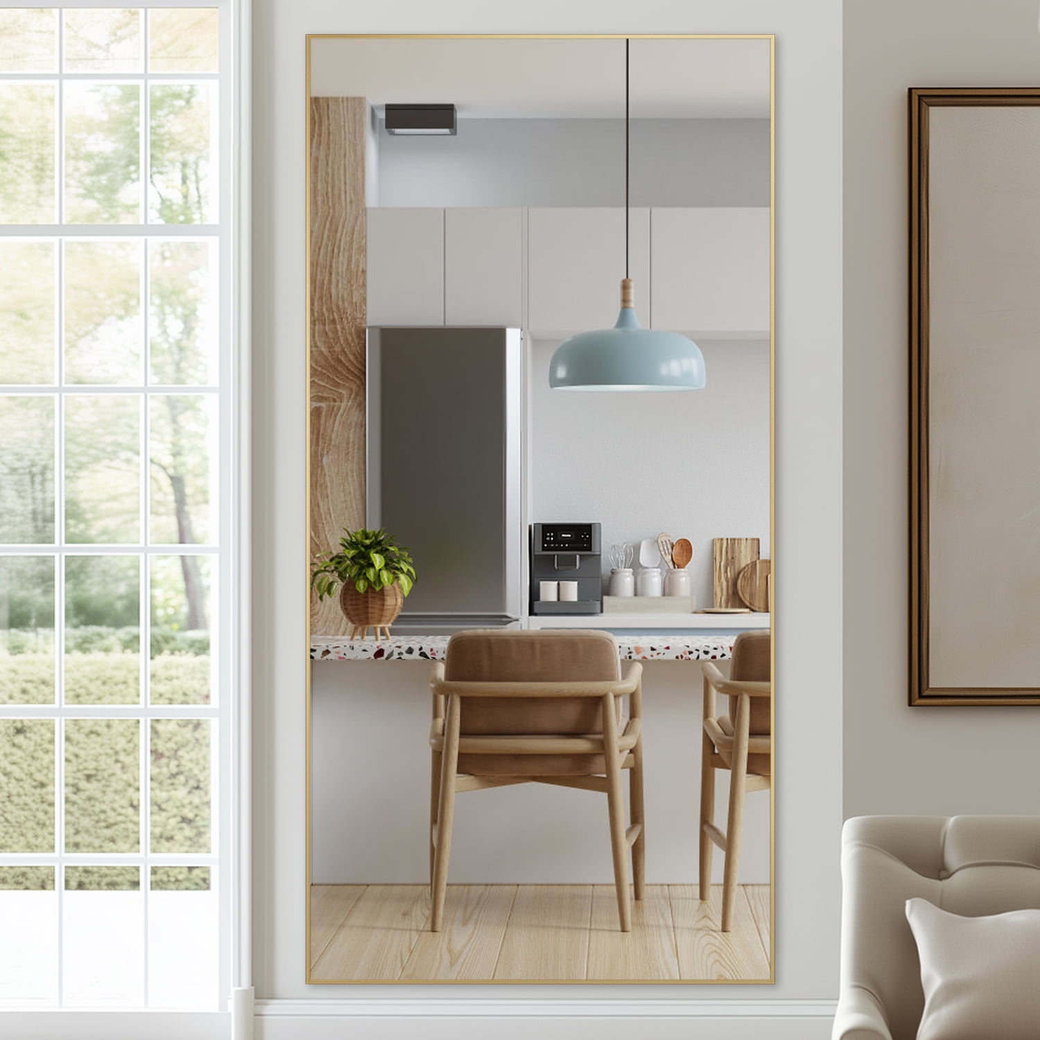 Antok 76"x 34" Rectangle Full Length Mirror Standing Floor Mirror Stand Up Mirror, Gold Frame