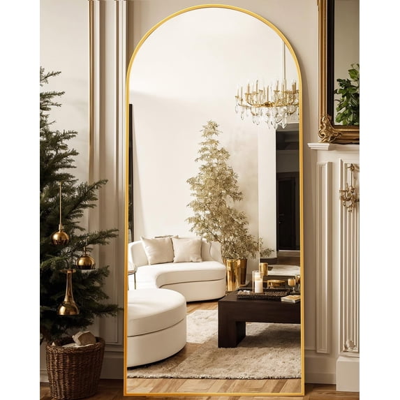 Antok 76"x34" Arched Full Length Mirror with Stand - Gold Frame Standing Floor Mirror, Full Body Mirror, Shatterproof, Freestanding/Wall Mount, for Bedroom, Dressing Room