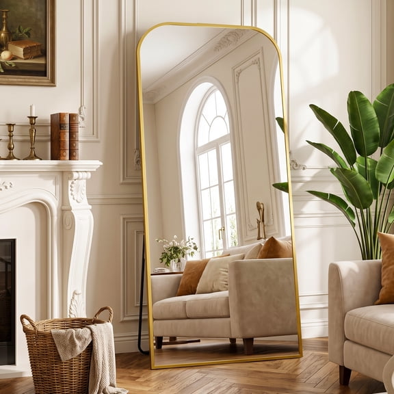 Antok 76"x34.1" Floor Mirror, Arched Full Body Standing Mirror for Bedroom & Living Room, Gold