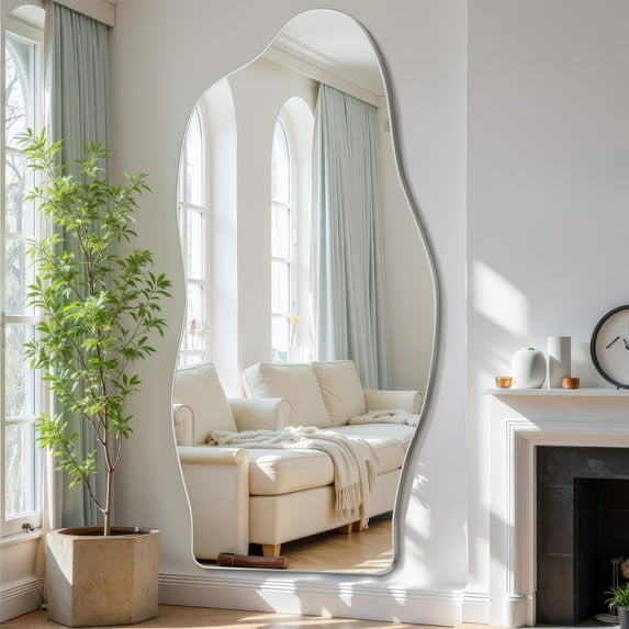 Antok 76"x36" Cloud Full-Length Mirror with Stand - Elegant Floor Mirror, Shatterproof, Freestanding/Wall Mount, for Bedroom, Dressing Room, Reinforced Sliver Frame