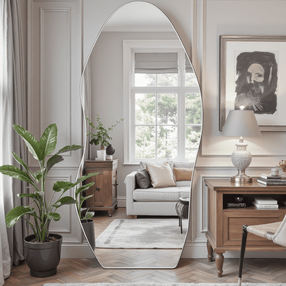 Antok 76"x36" Teardrop Full-Length Mirror with Stand - Elegant Floor Mirror, Shatterproof, Freestanding/Wall Mount, for Bedroom, Dressing Room, Reinforced Sliver Frame