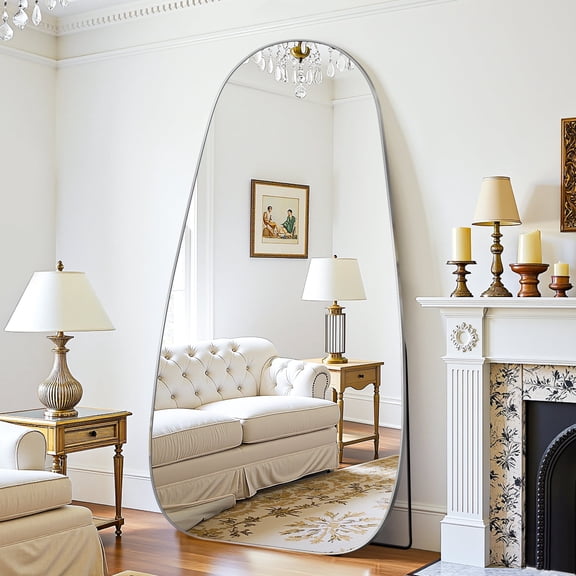 Antok 76"x36" Wavy Full-Length Mirror with Stand - Elegant Floor Mirror, Shatterproof, Freestanding/Wall Mount, for Bedroom, Dressing Room, Reinforced Sliver Frame