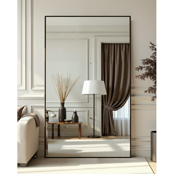 Antok 76"x44" Full Length Floor Mirror Rectangle Aluminum Frame Standing Leaning Wall Mounted Black