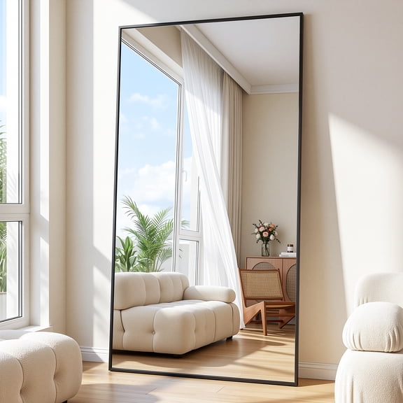 Antok 78"x 38" Rectangle Full Length Mirror Standing Floor Mirror Stand Up Mirror, Black Frame
