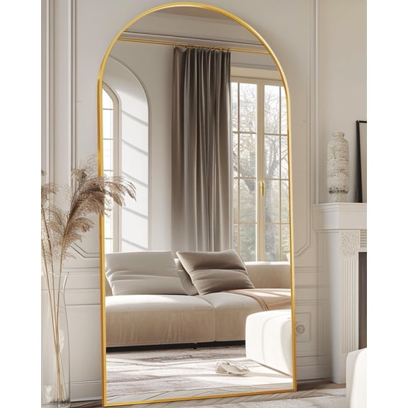Antok 78"x38" Arched Full Length Mirror with Stand - Gold Frame Standing Floor Mirror, Full Body Mirror, Shatterproof, Freestanding/Wall Mount, for Bedroom, Dressing Room