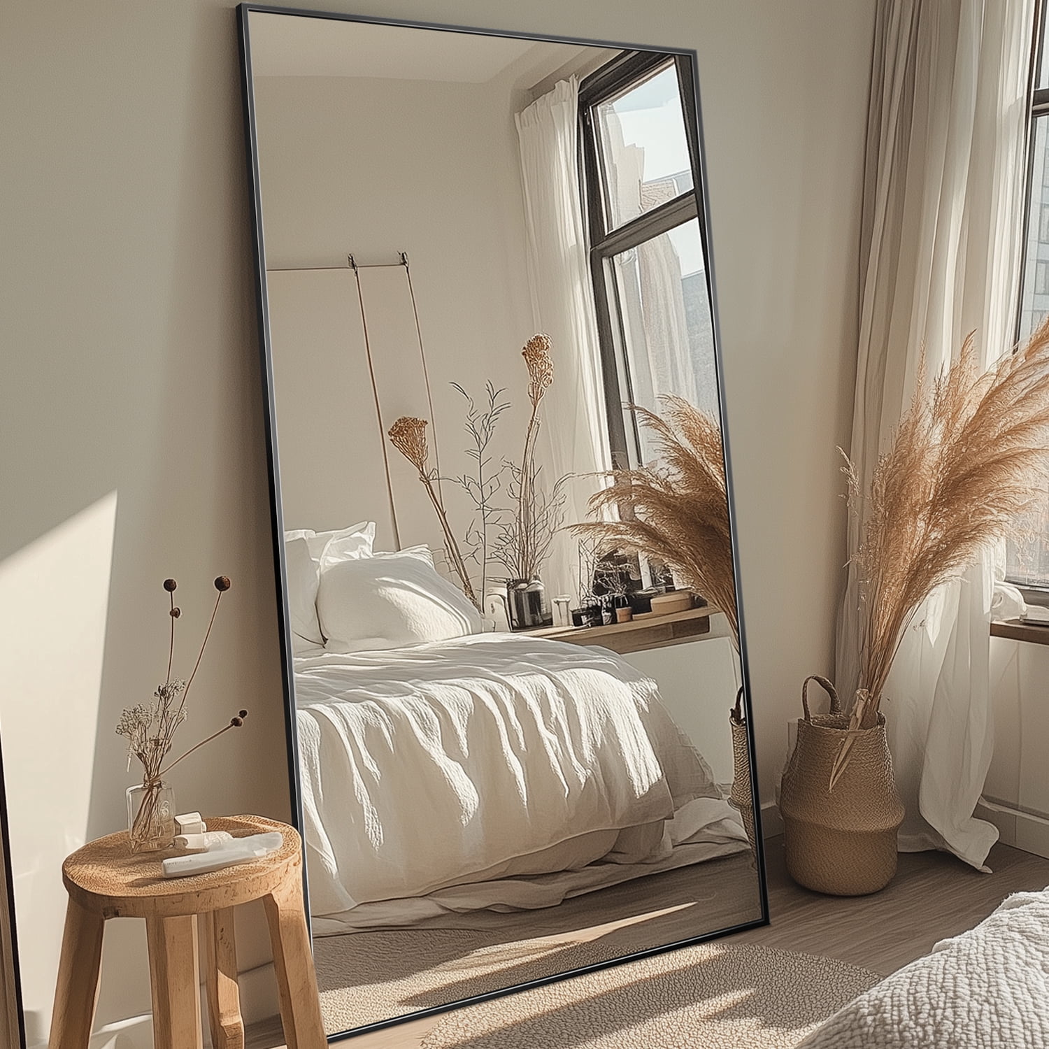 Antok 81"x 41" Rectangle Full Length Mirror Standing Floor Mirror Stand Up Mirror, Black Frame