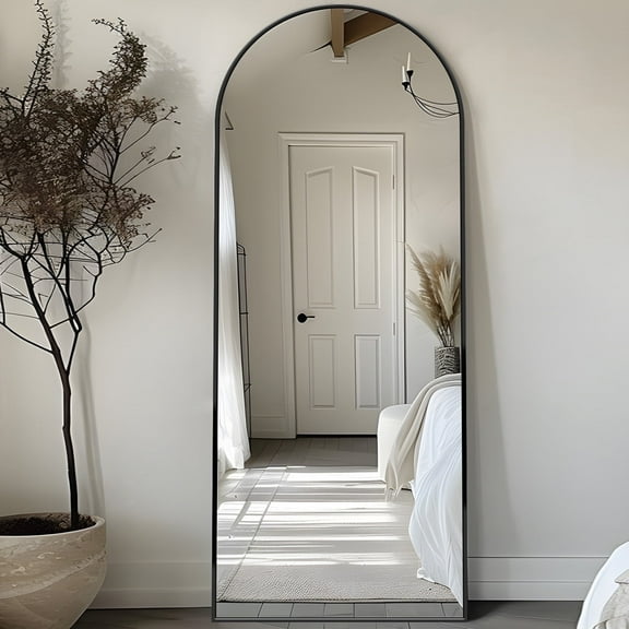Antok 58.1"x18" Arched Full Length Mirror with Stand Aluminum Frame for Bedroom Living Room Black