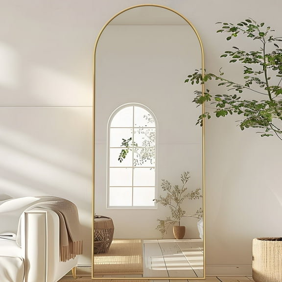 Antok Arched Full Length Floor Mirror 58.1"x18" Full Body Mirror with Stand, for Bedroom, Living Room, Cloakroom, Gold