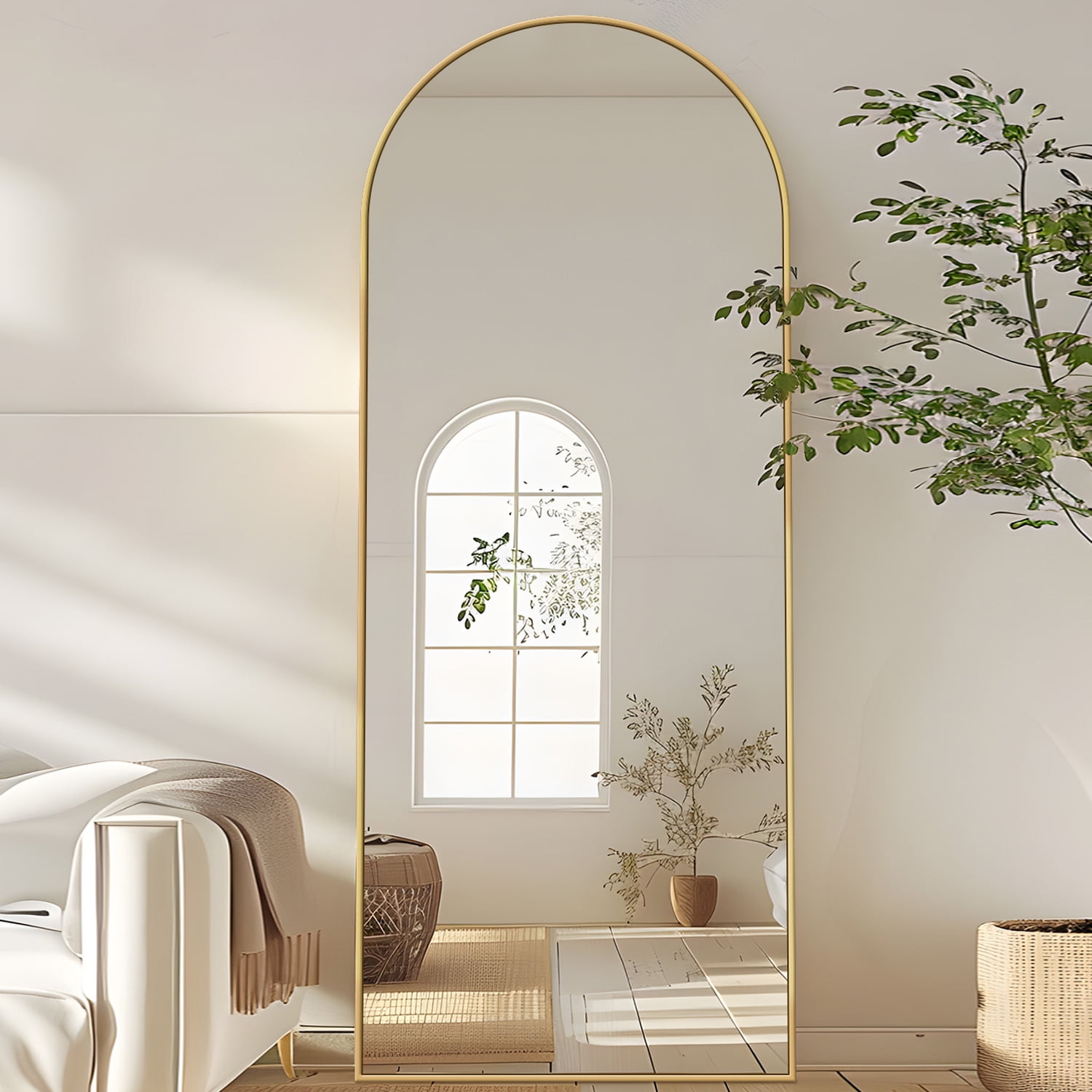 Antok Arched Full Length Floor Mirror 58 x18 Full Body Mirror with Stand for Bedroom Living Room Cloakroom Black