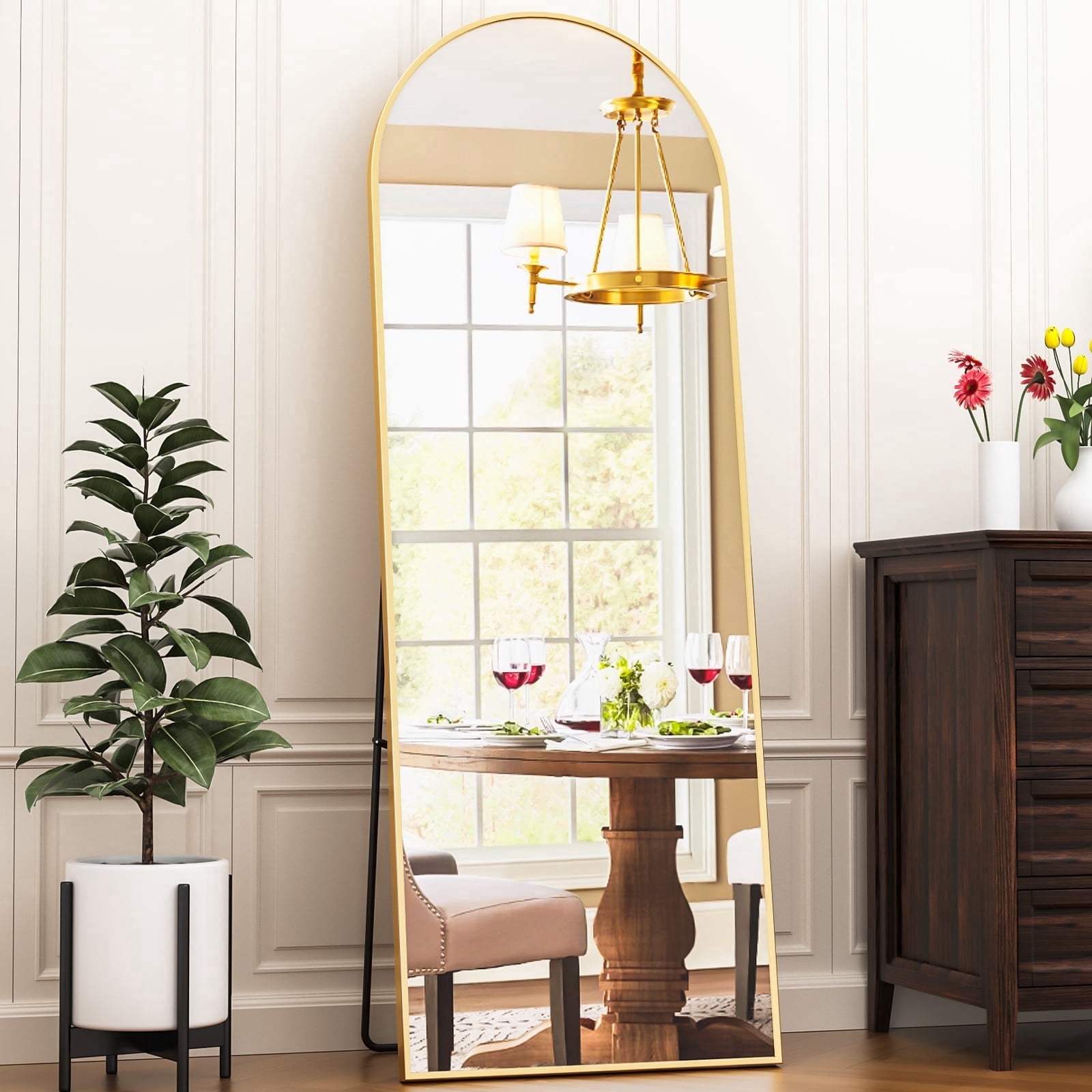 Antok Arched Full Length Floor Mirror 64"x21.1" Full Body Mirror with Stand, for Bedroom, Living Room, Cloakroom, Gold