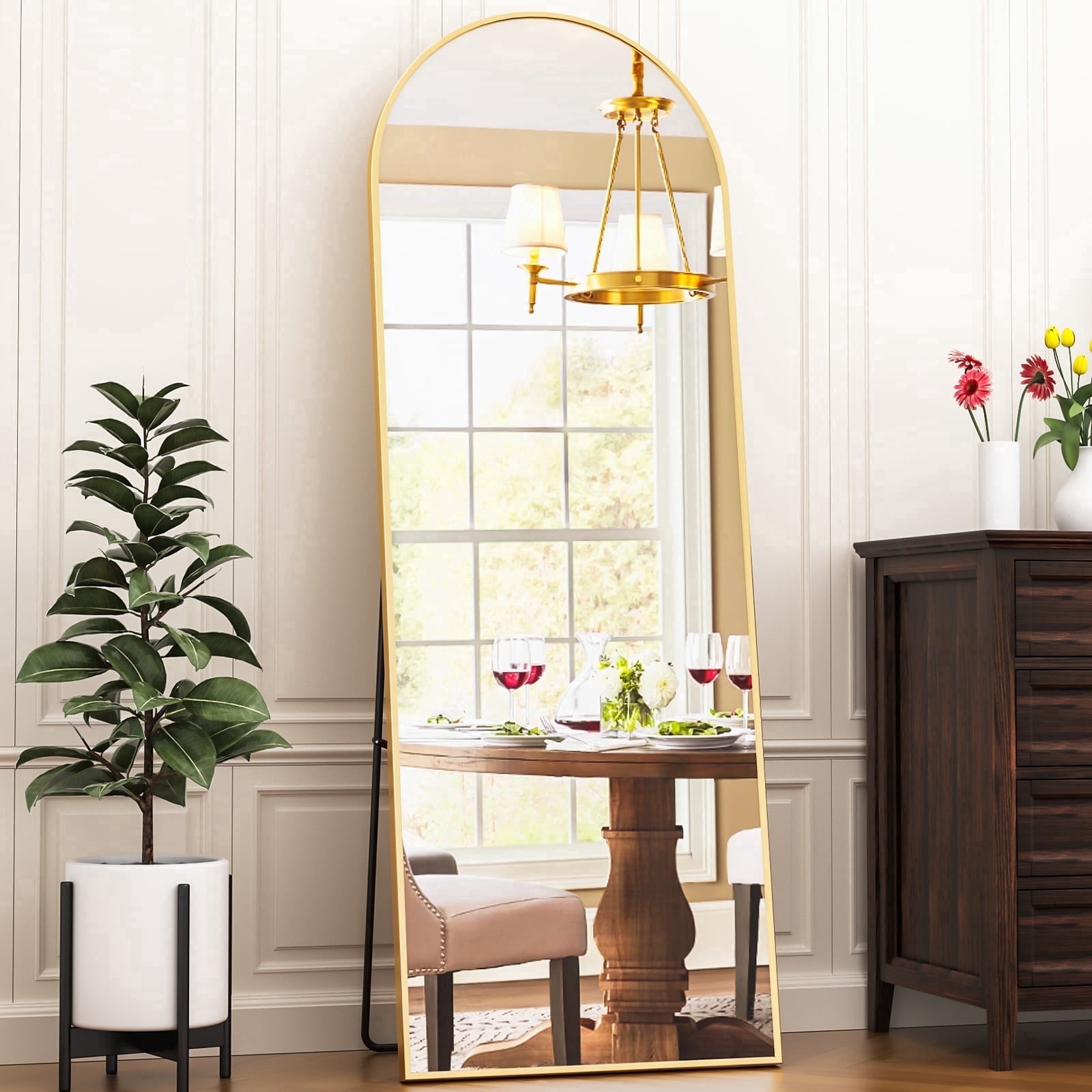 Gold Arched Floor Mirror
