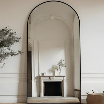 Antok 71"x28" Arched Full Length Floor Mirror with Stand, Aluminum Frame, Black