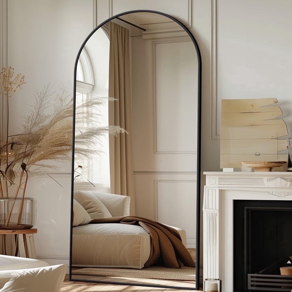Antok Arched Full Length Floor Mirror 71"x32.1" Full Body Mirror with Stand, for Bedroom, Living Room, Cloakroom, Black