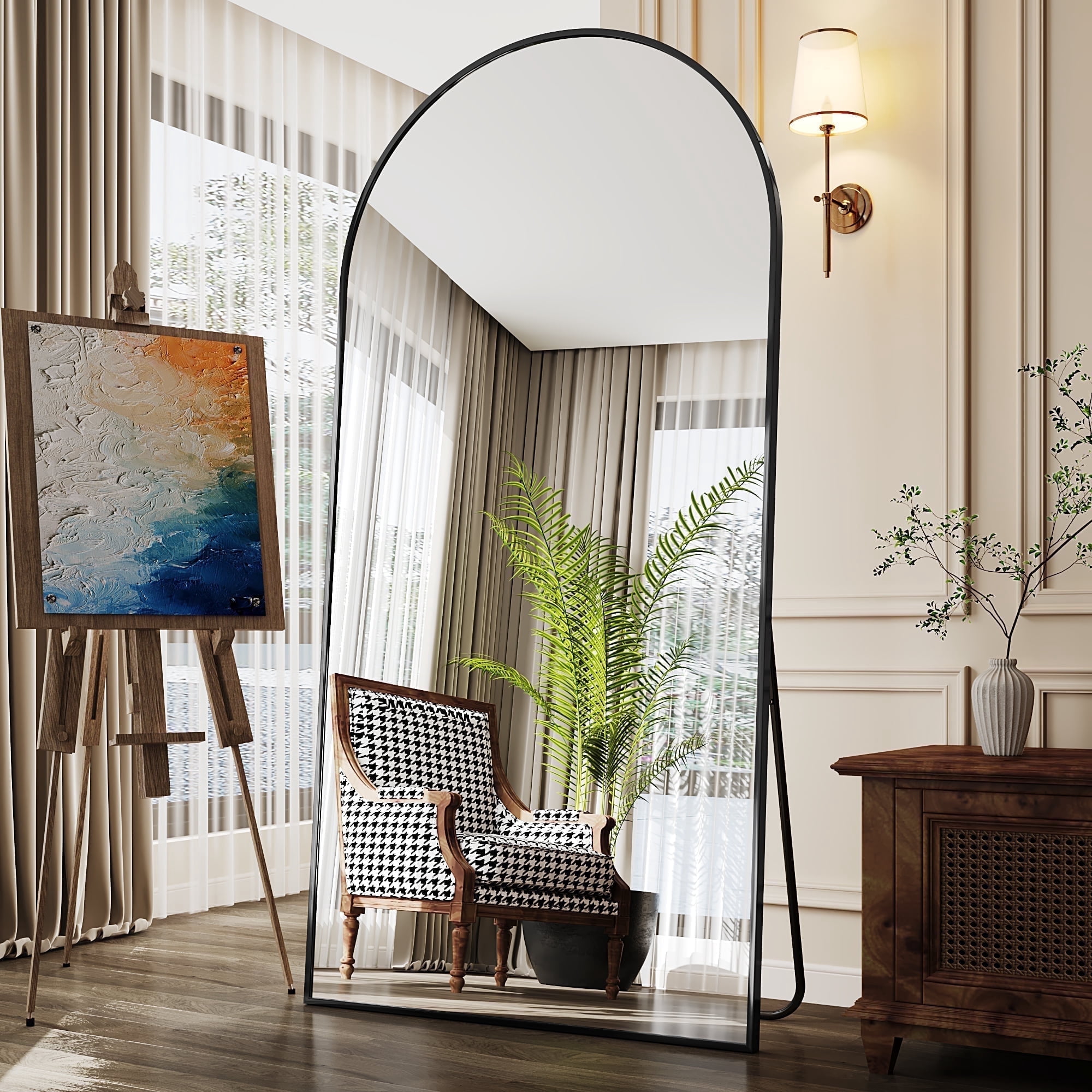 Arched Full Length Floor Mirror 76"x44" Full Body Mirror with Stand ...