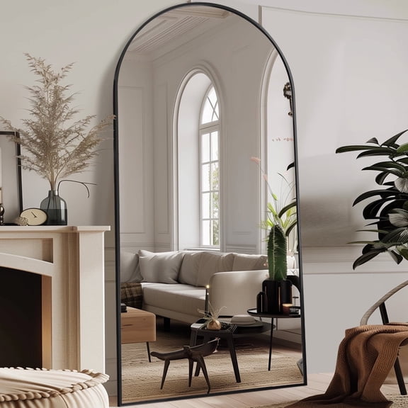Antok Arched Full Length Floor Mirror 78"x38.1" Full Body Mirror with Stand, for Bedroom, Living Room, Cloakroom, Black