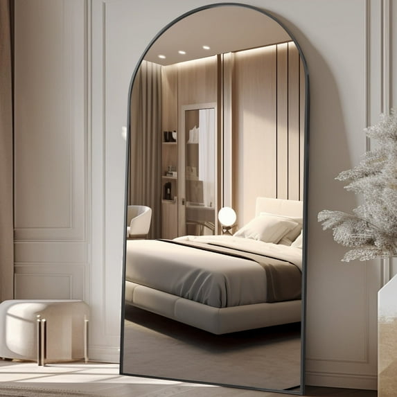 Antok Arched Full Length Floor Mirror 81"x41" Full Body Mirror with Stand, for Bedroom, Living Room, Cloakroom, Black
