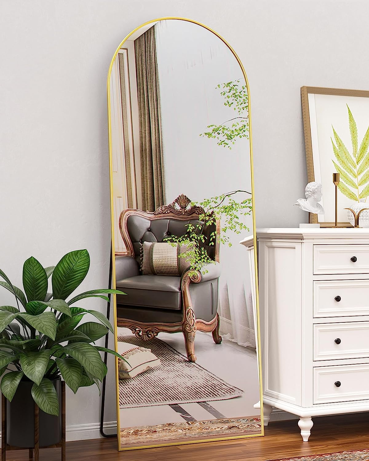 Gold Arched Full Length Mirror with Stand for Kids, 58" x 18"