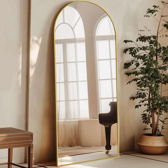 Antok Arched Full Length Mirror 58"x21", Standing Floor Mirror with Gold Frame, Durable Anti-Shatter Glass, Freestanding/Wall Mountable for Bedroom, Living Room, Dressing Room