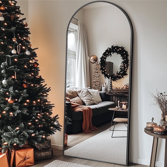 Antok Arched Full Length Mirror 59"x16", Standing Floor Mirror with Black Frame, Durable Anti-Shatter Glass, Freestanding/Wall Mountable for Bedroom, Living Room, Dressing Room
