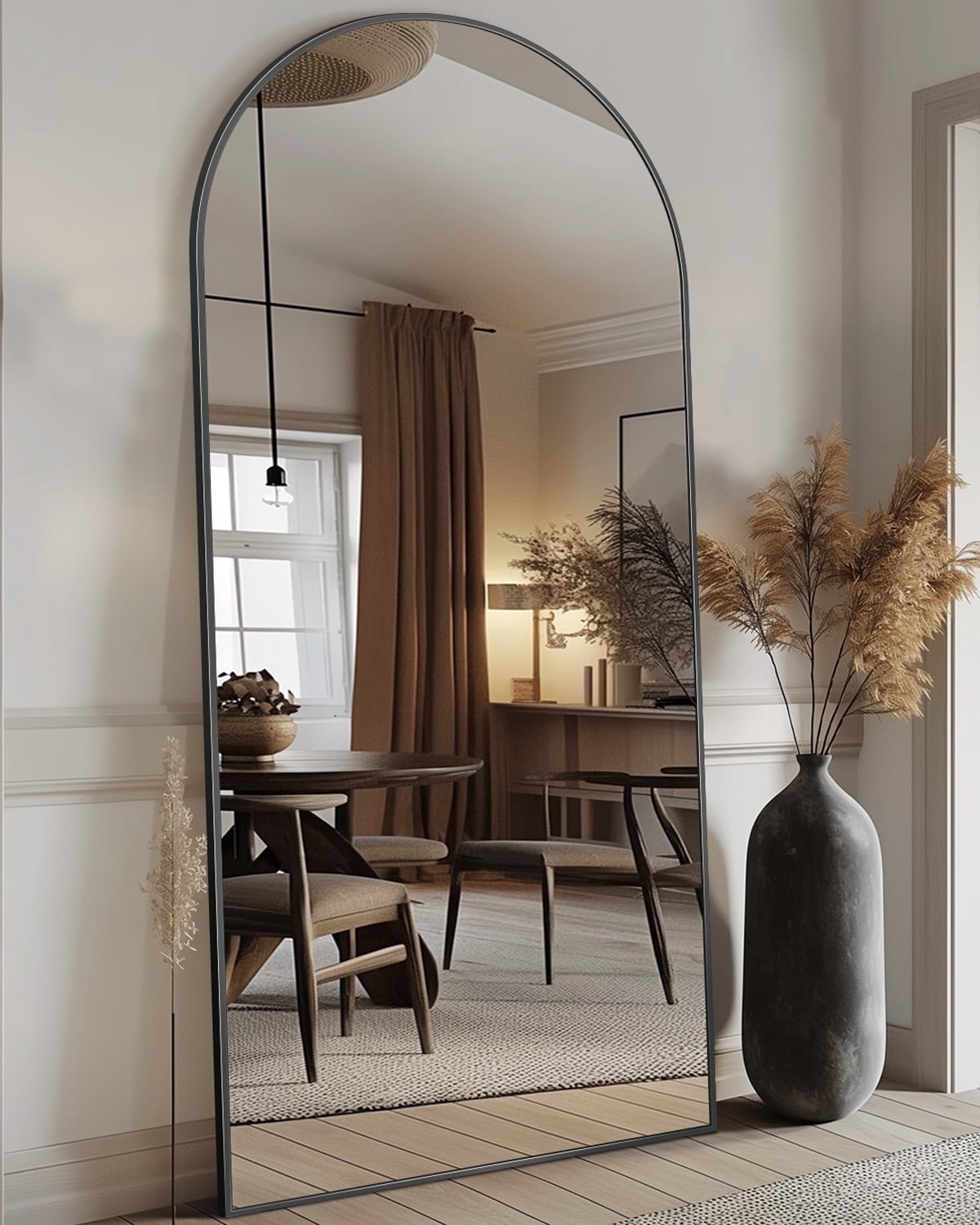 Antok Arched Full Length Mirror 68"x26", Standing Floor Mirror with Black Frame, Durable Anti-Shatter Glass, Freestanding/Wall Mountable for Bedroom, Living Room, Dressing Room