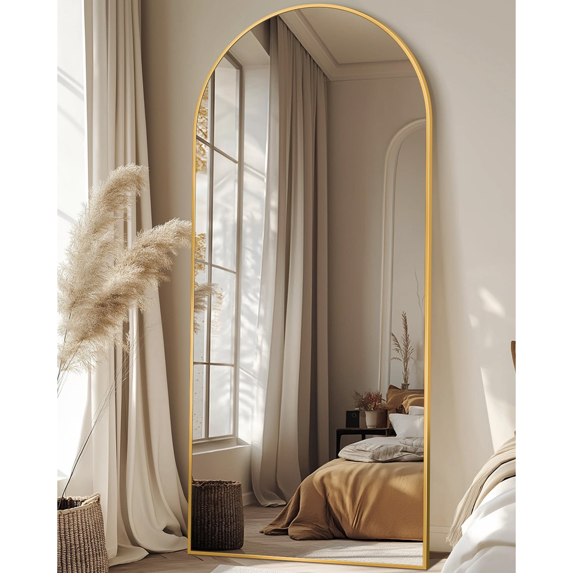 Antok Arched Full Length Mirror 68"x26", Standing Floor Mirror with Gold Frame, Durable Anti-Shatter Glass, Freestanding/Wall Mountable for Bedroom, Living Room, Dressing Room