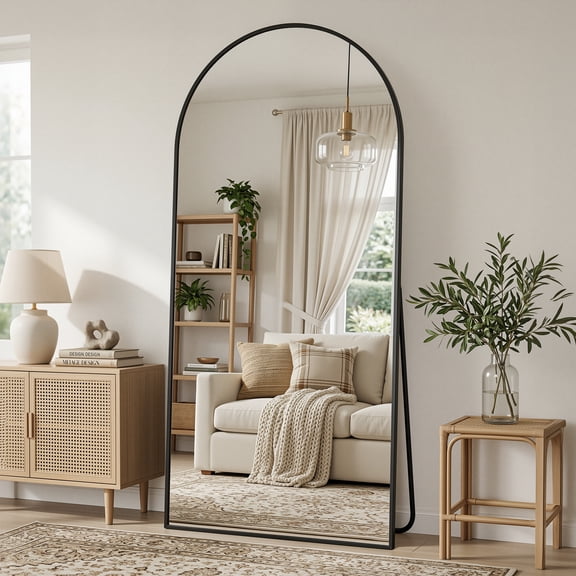 Antok Arched Full Length Mirror 71"x26.1", Standing Floor Mirror with Black Frame, Durable Anti-Shatter Glass, Freestanding/Wall Mountable for Bedroom, Living Room, Dressing Room