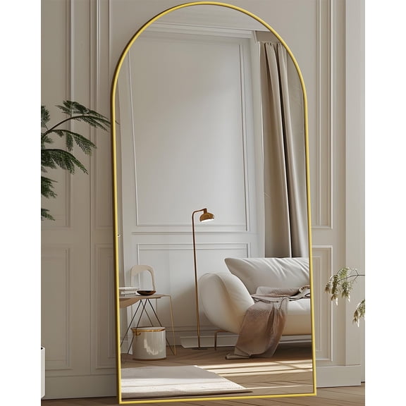 Antok Arched Full Length Mirror 71"x26.1", Standing Floor Mirror with Gold Frame, Durable Anti-Shatter Glass, Freestanding/Wall Mountable for Bedroom, Living Room, Dressing Room