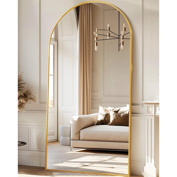 Antok Arched Full Length Mirror 78"x38", Standing Floor Mirror with Gold Frame, Durable Anti-Shatter Glass, Freestanding/Wall Mountable for Bedroom, Living Room, Dressing Room