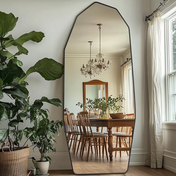 Antok Full Length Mirror 71" x 28" Large Floor Mirror Standing Mirror, Aluminum Wavy Frame, Wall Mounted or Leaning, Decorative for Living Room Bedroom Entryway, Black