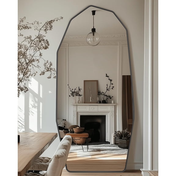 Antok Full Length Mirror 71" x 32" Large Floor Mirror Standing Mirror, Aluminum Wavy Frame, Wall Mounted or Leaning, Decorative for Living Room Bedroom Entryway, Black