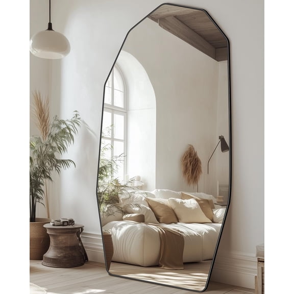 Antok Full Length Mirror 76" x 34" Large Floor Mirror Standing Mirror, Aluminum Wavy Frame, Wall Mounted or Leaning, Decorative for Living Room Bedroom Entryway, Black