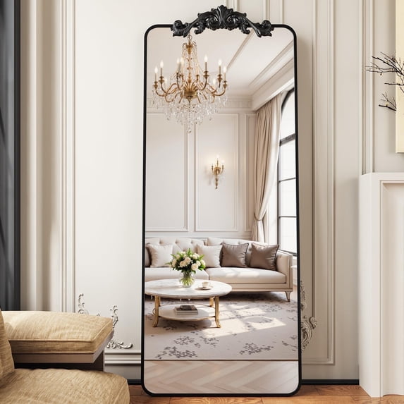 Antok Vintage 58" x 18" Full-Length Mirror with Carved Metal Frame, Baroque-Style Floor Mirror for Living Room, Bedroom, Entryway or Hallway, Luxury Gold