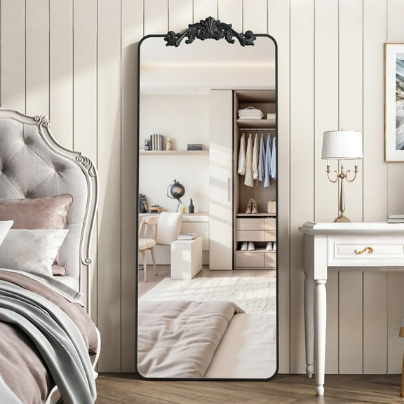 Antok Vintage 64" x 21" Full-Length Mirror with Carved Metal Frame, Baroque-Style Floor Mirror for Living Room, Bedroom, Entryway or Hallway, Luxury Gold