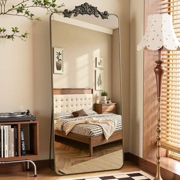 Antok Vintage 65" x 24" Full-Length Mirror with Carved Metal Frame, Baroque-Style Floor Mirror for Living Room, Bedroom, Entryway or Hallway, Luxury Bronze
