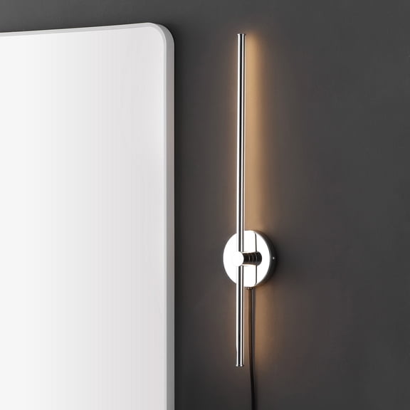 JONATHAN Y Anton 27.25" 1-Light Modern Minimalist Iron Adjustable Bar Integrated LED Plug-In Sconce, Chrome