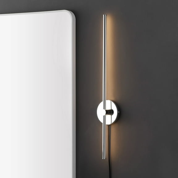 JONATHAN Y Anton 27.25" 1-Light Modern Minimalist Iron Adjustable Bar Integrated LED Plug-In Sconce, Chrome