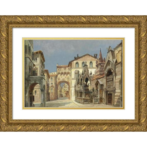 Anton Brioschi 14x11 Gold Ornate Wood Frame and Double Matted Museum Art Print Titled - Scagliergraber in Verona