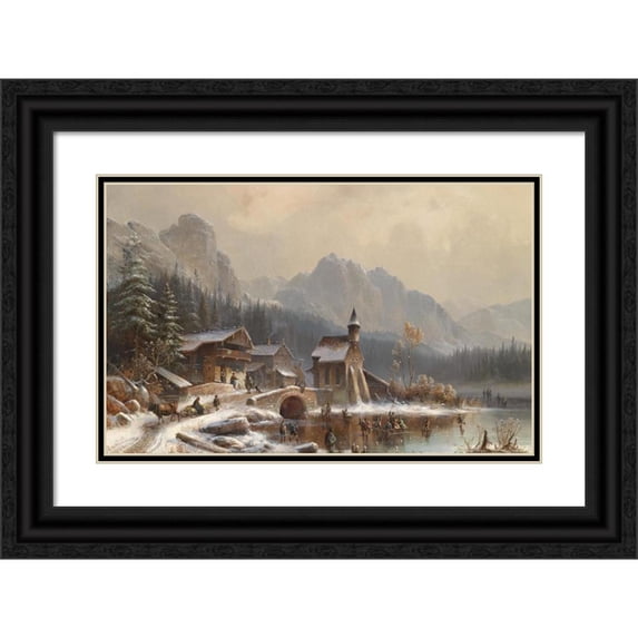 Anton Doll 18x13 Black Ornate Wood Framed Double Matted Museum Art Print Titled - Winter Pleasure