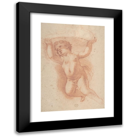 Anton Domenico Gabbiani 14x18 Black Modern Framed Museum Art Print Titled - Flying Putto Supporting a Crown (1652-1726)