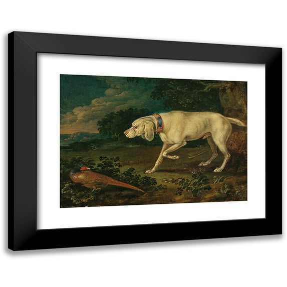 Anton Enzinger 18x14 Black Modern Framed Museum Art Print Titled - A Hunting Dog with a Pheasant