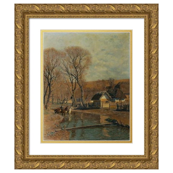 Anton Hans Karlinsky 12x14 Gold Ornate Wood Frame and Double Matted Museum Art Print Titled - Early Spring in Eastern Galizia (1917)