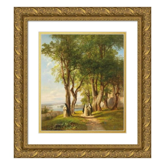 Anton Hansch 15x17 Gold Ornate Wood Frame and Double Matted Museum Art Print Titled - In the Nunnery Garden