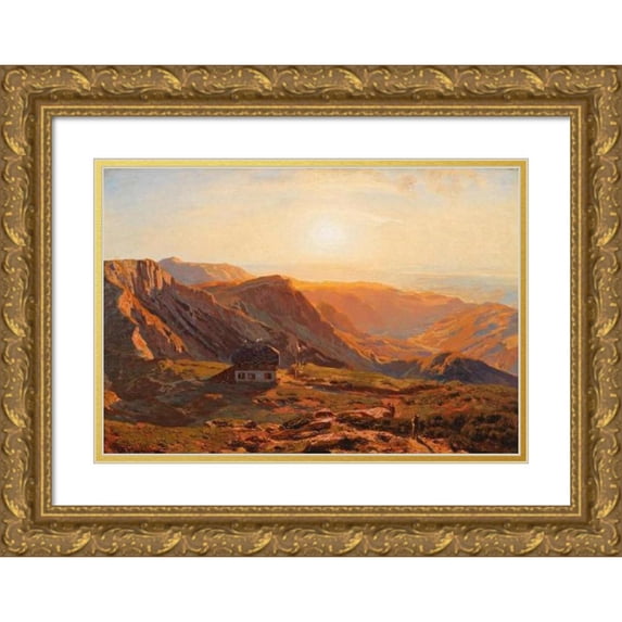 Anton Hlavacek 24x18 Gold Ornate Framed and Double Matted Museum Art Print Titled - View of the Karl-Ludwig-Haus on the Rax (1876)