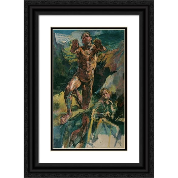 Anton Kolig 16x24 Black Ornate Framed Double Matted Museum Art Print Titled: Longing (1921)