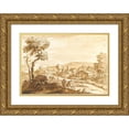 thumbnail image 1 of Anton Maria Zanetti the Elder 24x18 Gold Ornate Framed and Double Matted Museum Art Print Titled - Landscape with a Town by a River (1680-1767), 1 of 4