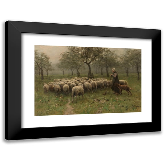 Anton Mauve 14x11 Black Modern Framed Museum Art Print Titled - Shepherdess with a Flock of Sheep (C. 1870 - C. 1888)