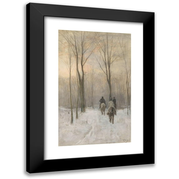 Anton Mauve 16x24 Black Modern Framed Museum Art Print Titled - Riders in the Snow in the Haagse Bos (1880)